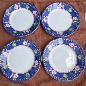 Vietri Melamine Campagna Pesce Fish Border Set of 4 Salad Plates 8 inch New Read